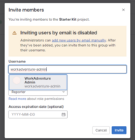Screenshot Dialogfeld Invite Members mit Eingabefeldern Username, Role Permission und Access expiration date