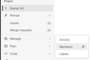Screenshot Projekt Starter Kit Menü mit Option Activity, Members und Labels