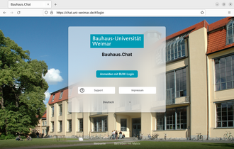 Landingpage des Bauhaus.Chat unter https://chat.uni-weimar.de/login mit Schaltflächen zur Anmeldung