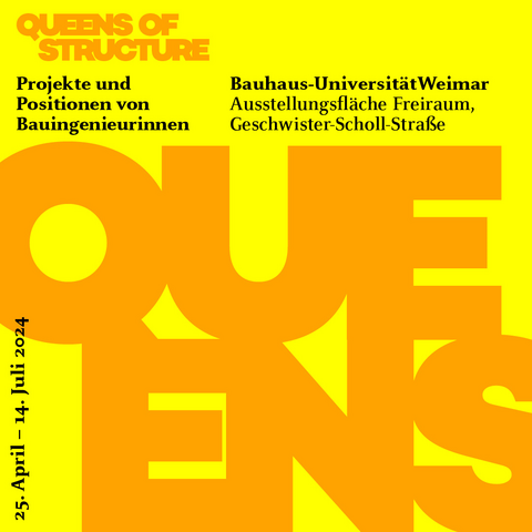 »Queens of Structure«: 25 April to 14 July 2024 Vom 25. April bis 14. Juli 2024 gastiert die Wanderausstellung Queens of Structure an der Bauhaus-Universität Weimar. Grafik: Rahel Melis