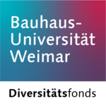 Das Schriftlogo zeigt die Worte »Bauhaus-Universität Weimar - Diversitätsfonds«