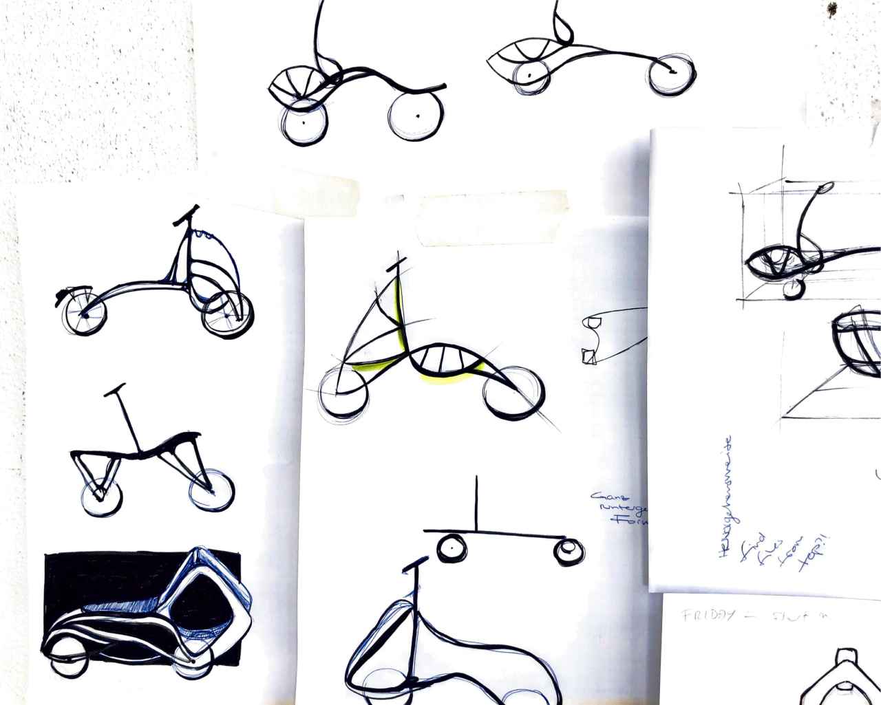 various sketches of vehicles