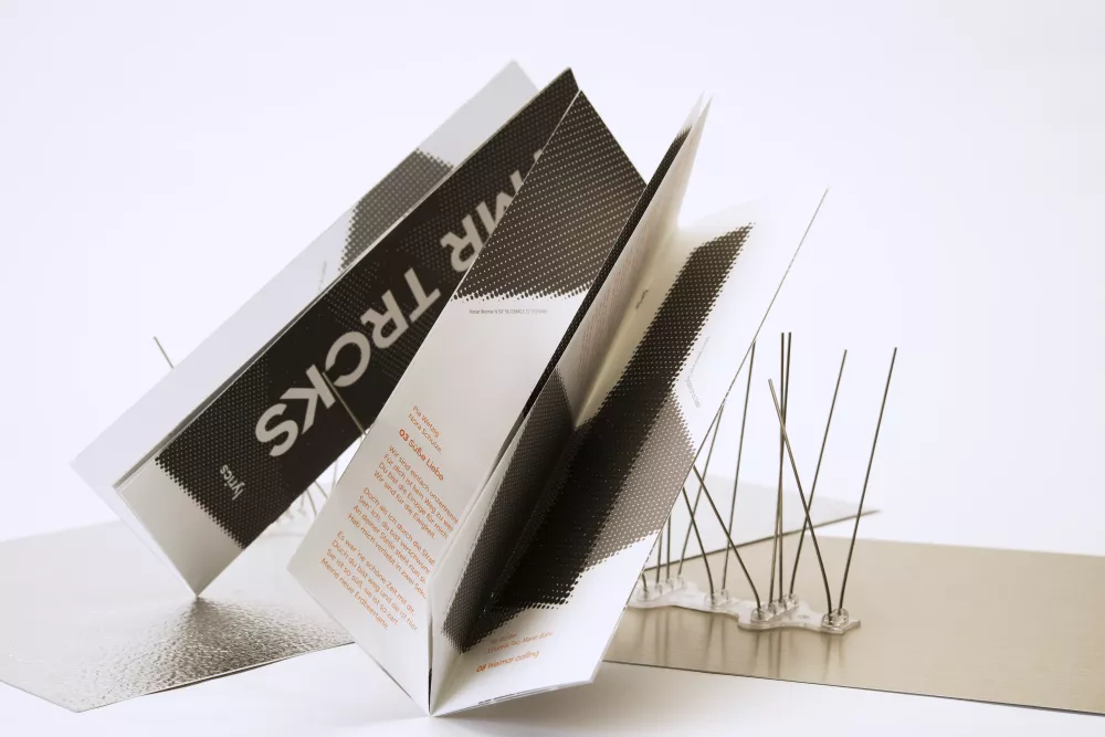 open booklet on stand