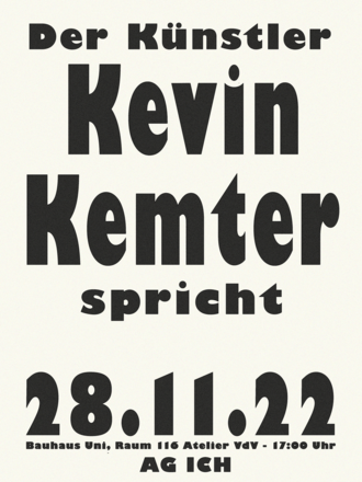 Plakat Gastvortrag Kevin Kemter (Design: Lisa v. Billerbeck)