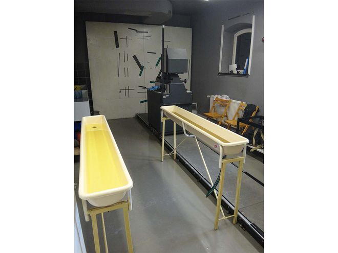 The large-format darkroom, still quite bright.