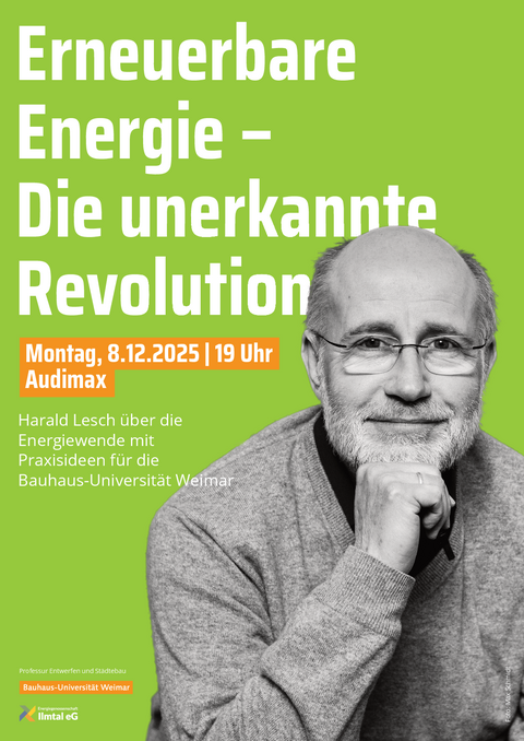 Harald Lesch über die Energie-Revolution Veranstaltungsplakat. Copyright: Jens Weber, Foto: Max Schmidt