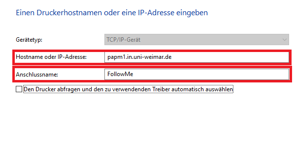 Als Hostname: "papm1.in.uni-weimar.de" und den Anschlussname nach vorlieben (im Bsp: "FollowMe") eintragen.