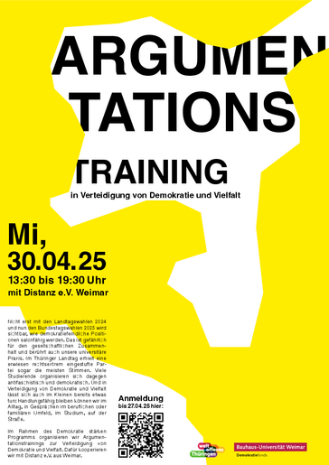 Plakat Argumentationstrainings zur Verteidigung von Demokratie und Vielfalt – für Studierende
