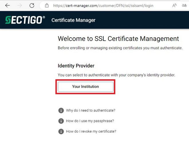 Screenshot mit Hervorhebung des Schrittes: Auswahl des Identity Provider