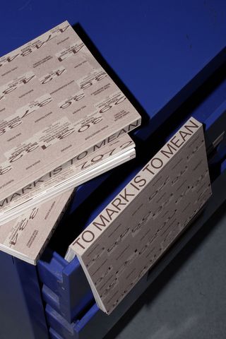 Two copies of a publication lie on a blue surface. The brown-printed covers show various typographic markings and the title »To Mark is to Mean«.