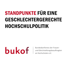 The excerpt shows den title of the bukof position paper, »Standpunkte für eine geschlechtergerechte Hochschulpolitik«, as well as the bukof type logo.