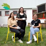 Die Studierenden Pauline Künzl, Lauren August Semple und Lucie Pitters im Innenhof der Fakultät Medien in der Schwanseestraße 143. Foto: Nina-Marie Luderer / Bauhaus-Universität Weimar