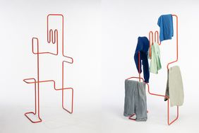 Collage: links Fot des Ständers ohne Kleidung; rechts mit Kleidung
