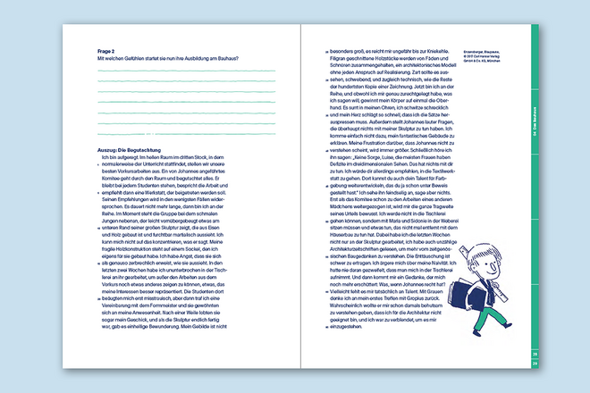 Texte und Aufgaben: Tom Wirkus, Simone Schwark, Layout und Satz: Lena Haubner, Illustrationen: Hannes Naumann Doppelseite des Arbeitsheftes