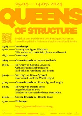 Vom 25. April bis 14. Juli 2024 gastiert die Wanderausstellung Queens of Structure an der Bauhaus-Universität Weimar. Grafik: Rahel Melis Vom 25. April bis 14. Juli 2024 gastiert die Wanderausstellung Queens of Structure an der Bauhaus-Universität Weimar. Grafik: Rahel Melis