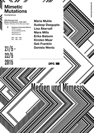 Am 21. und 22. Mai 2015 richtet das Teilprojekt »Mimesis des bewegten Bildes« der DFG-Forschergruppe »Medien und Mimesis« an der Bauhaus-Universität Weimar seine erste Tagung Mimetic Mutations aus.