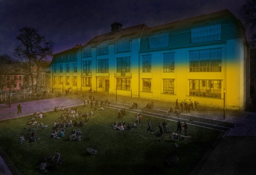 The Bauhaus-Universität Weimar Shows Solidarity with Ukraine. (Photo: Thomas Müller, Image Editing: University Communications)