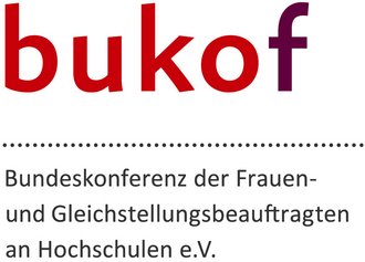 The type logo shows the acronym »bukof« as well as the corresponding words »Bundeskonferenz der Frauen- und Gleichstellungsbeauftragten an Hochschulen e.V.«