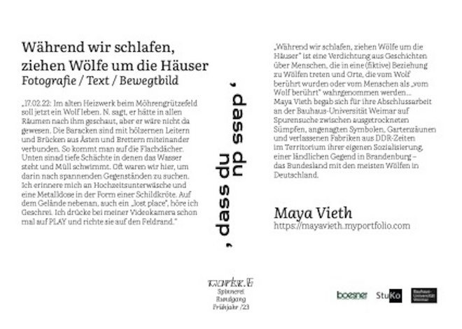 Flyer about the work of Maya Vieth (back)