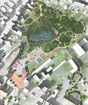 The »Gentle City« erhält einen Sonderpreis in der Kategorie Städtebau. Entwurf: Dikshya Pokharel, Zhasmin Roumieh, Mareike Sophie Steffen