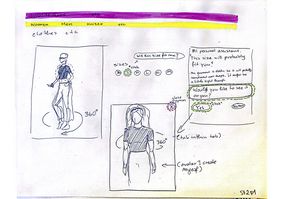 Sketch by a student: Features such as personalised size recommendations are added as is the ability to view clothing on one’s own avatar – ideas intended to reduce uncertainty and improve fit assessment. Image: Eva Hornecker