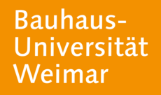 The type logo shows the words »Bauhaus-Universität Weimar« in white letters on an orange background.