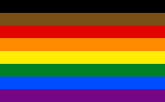 The »Philadelphia Pride Flag« has eight horizontal stripes in the following colors (from top to bottom): Black, brown, red, orange, yellow, green, blue, violet.