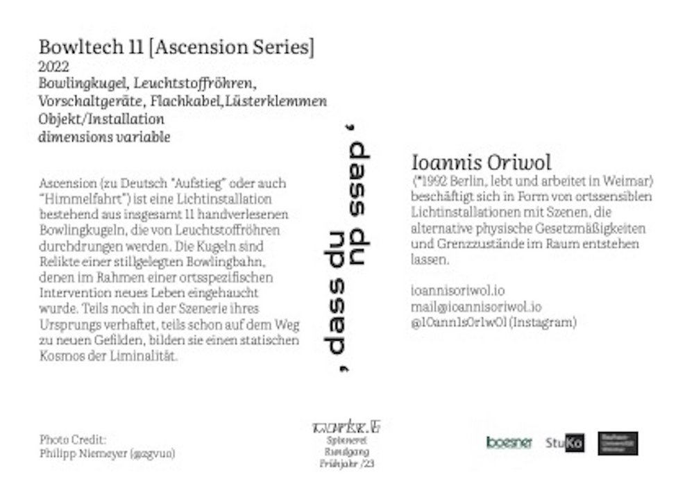 Flyer zur Arbeit von Ioannis Oriwol (Rückseite)