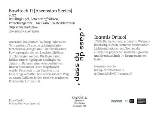 Flyer about the work of Ioannis Oriwol (back)