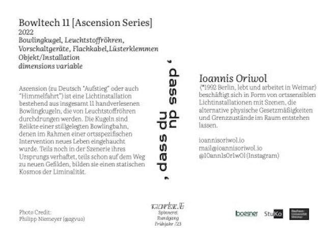 Flyer zur Arbeit von Ioannis Oriwol (Rückseite)