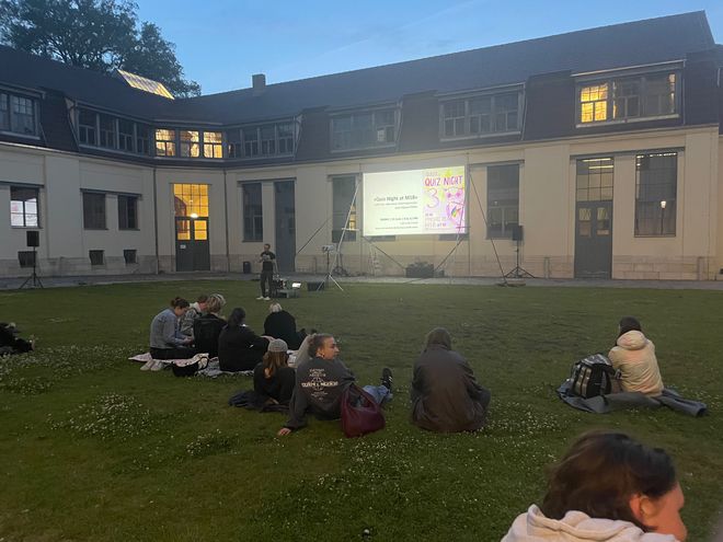 Open-air cinema on the lawn in front of the Van de Velde Building