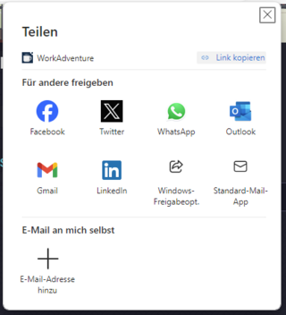 Screenshot Dialogfenster zum Teilen des Links