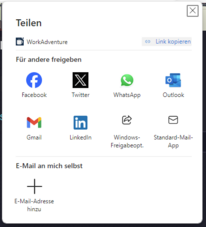 Screenshot Dialogfenster zum Teilen des Links