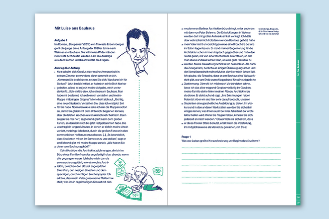 Texte und Aufgaben: Tom Wirkus, Simone Schwark, Layout und Satz: Lena Haubner, Illustrationen: Hannes Naumann Doppelseite des Arbeitsheftes