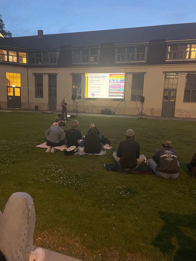 Open-air cinema on the lawn in front of the Van de Velde Building