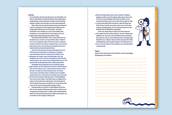 Texte und Aufgaben: Tom Wirkus, Simone Schwark, Layout und Satz: Lena Haubner, Illustrationen: Hannes Naumann Doppelseite des Arbeitsheftes