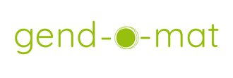 The type-logo shows the word »gend-o-mat« in light-green letters on a white background.