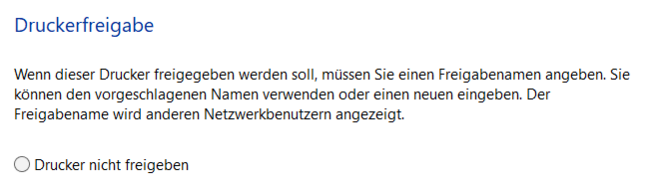 Bestätigen Sie "Drucker nicht freigeben" mit "weiter".