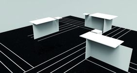 René Schwolow und Peter Schwartz haben für das Ausstellungsdesign das grafische Gestaltungskonzept des Bauhaus100-Jahres in eine räumliche Architektur übersetzt.