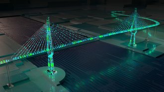 Digital twins can be used to monitor infrastructure structures in real time, as the »smartBRIDGE Hamburg« project is already proving. Graphic: HPA AöR & MKP GmbH