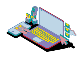 Illustration: Laptop, Handy, Icons