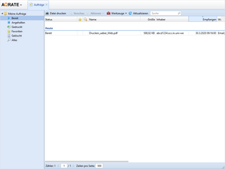 List view under »Jobs« with all personal print jobs