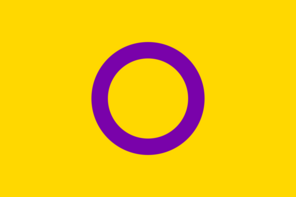The »Intersex Flag« shows the violet outline of a circle centered on a yellow background. 