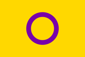 The »Intersex Flag« shows the violet outline of a circle centered on a yellow background.