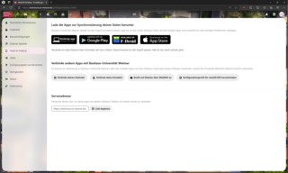 Screenshot of the Bauhaus.Cloud under the »Mobil & Desktop« menu item. Various buttons for downloading the app on mobile and desktop are shown.