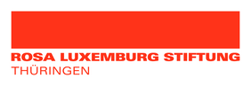 Logo der Rosa-Luxemburg-Stiftung Thüringen mit rotem Schriftzug auf grauem Hintergrund.