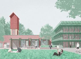 Den Schinkelpreis in der Kategorie Städtebau erhält »DAZWISCHENstadt Luckenwalde«: Perspektive der Alten Wache (Entwurf: Till Pulst, Emil Kuenzer, Jorik Flohr und Jesse Puhan-Schulz)