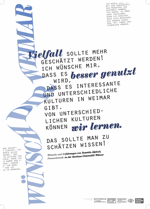 One of the posters from the »Wünsch dir Weimar« series presented in the city for the Intercultural Week.