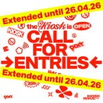 Graphic with the text “The Kiosk is open – Call for Entries” for an open call by Port magazine, surrounded by playful symbols and graphic elements