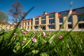 Photo: Thomas Müller In the foreground is a flower meadow; in the background is the main building of the Bauhaus-Universität Weimar.